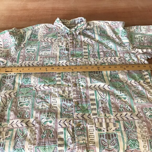 Cooke Street Hawaiian Shirt Men 2XL Green Geometric Tribal Button Up Pocket - Picture 7 of 12